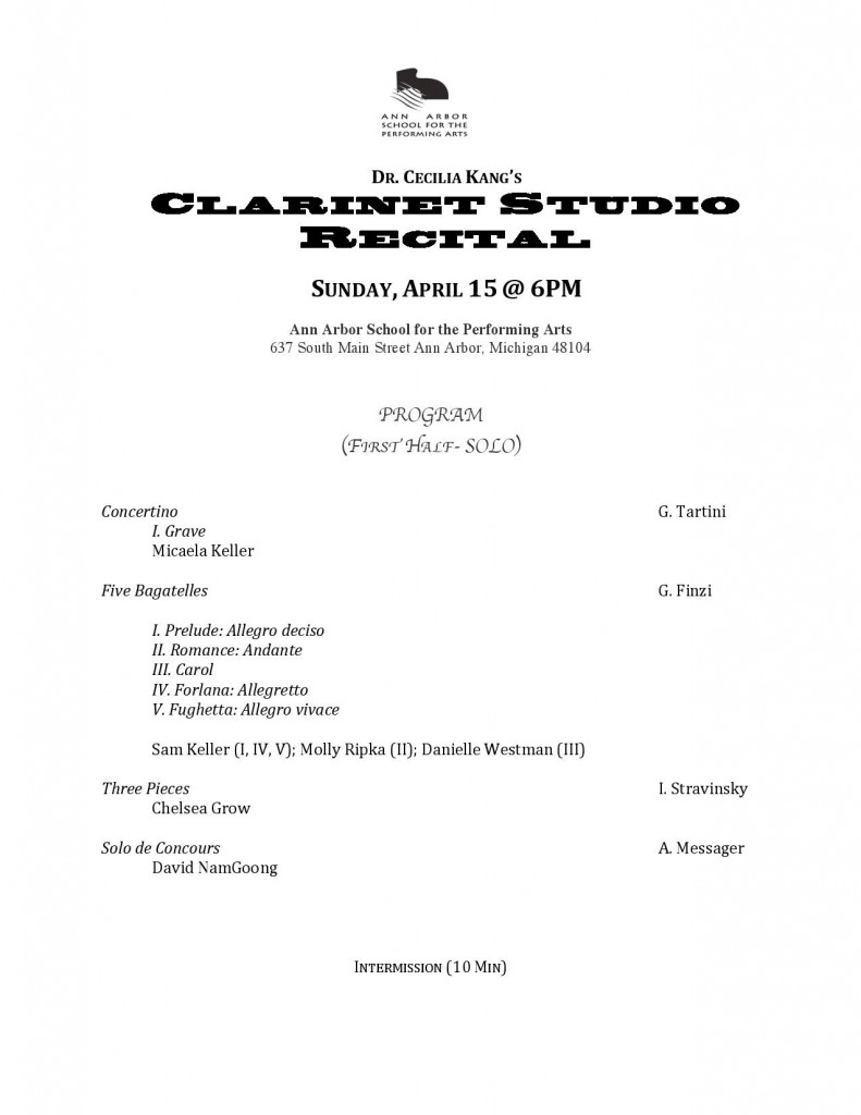 Clarinet STUDIO RECITAL Program -page-001